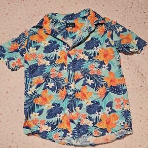 Boys Floral Button Down Shirt - Blue and Orange